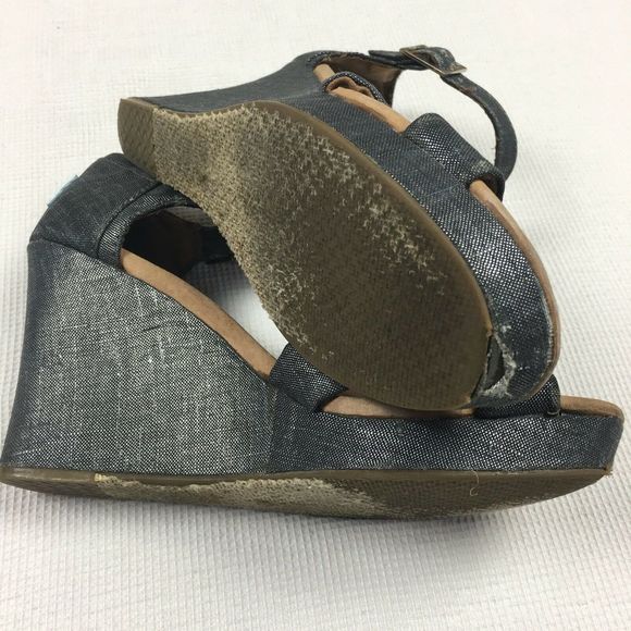 TOMS Sienna Metallic Blue Strappy Wedge Sandal 8.5 - Picture 6 of 6